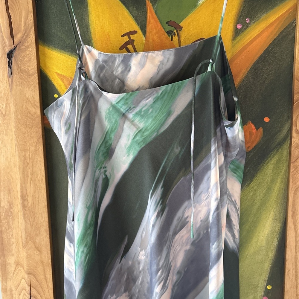 BANANA REPUBLIC women's Watercolor‎ Green Gray  Maxi Slip dress Medium - Picture 11 of 11